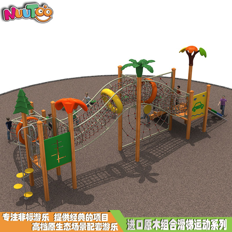 Nueva combinación de red de cuerda, tobogán de combinación de troncos, fabricante de equipos de juego para niños al aire libre, LT-ZH014
