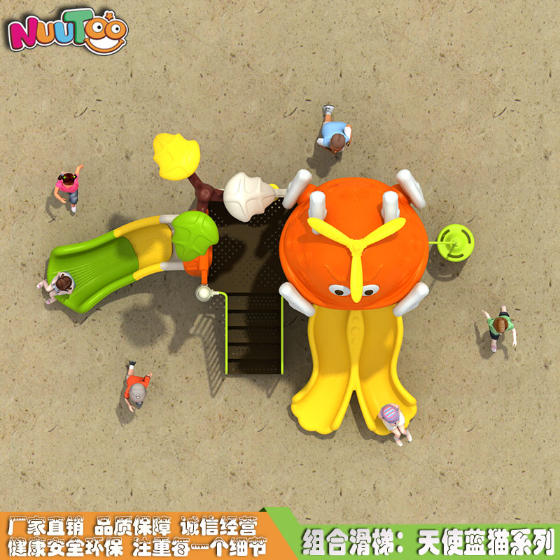 Toboganes combinados para niños Instalaciones de juego al aire libre Little Dr. Angel Blue Cat Series LT-HT016
