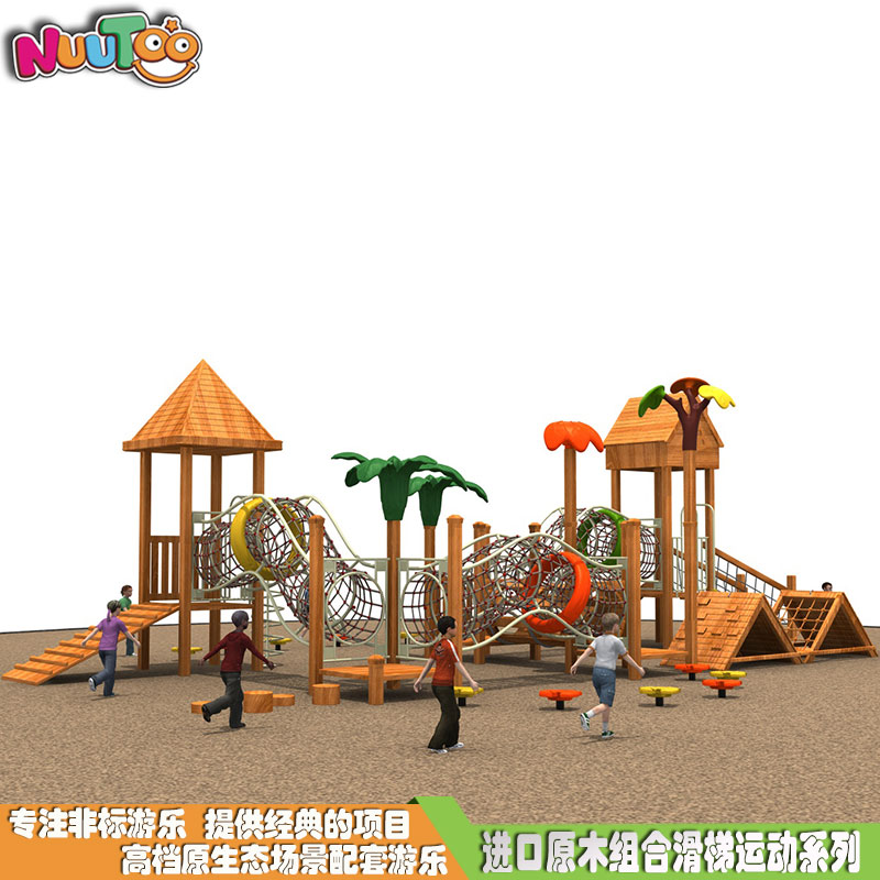 Tobogán combinado para niños gateando Tobogán combinado de madera Fabricante de instalaciones de juego al aire libre de alta calidad LT-ZH010