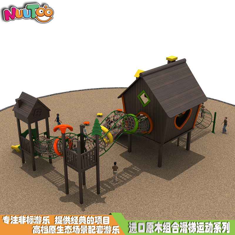 Toboganes combinados de madera para niños Toboganes multifuncionales de registro Fabricantes de instalaciones de juego al aire libre de alta gama LT-ZH011